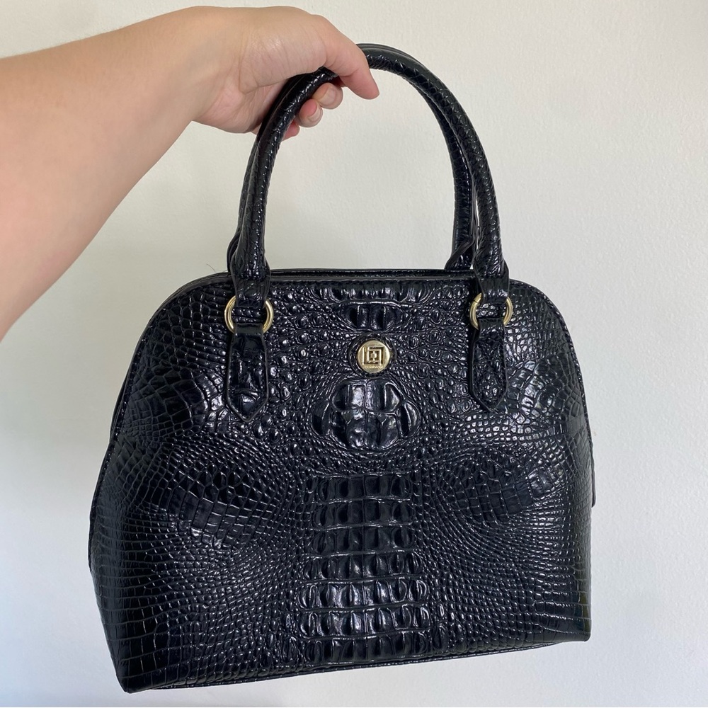 Vintage Liz Claiborne Black Croc-Embossed Structured Satchel